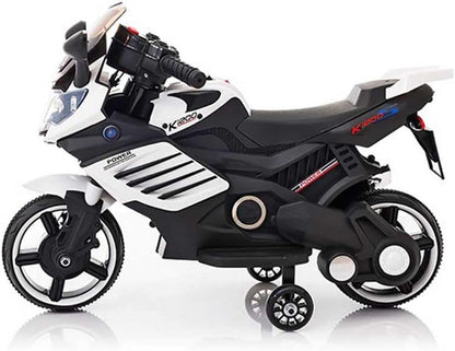 Elektrische kindermotorfiets met ledverlichting - 6V accu-aangedreven mini-sportfiets voor peuters (1-3 jaar) - Witte Kiddocruiser sportfiets voor jongens en meisjes