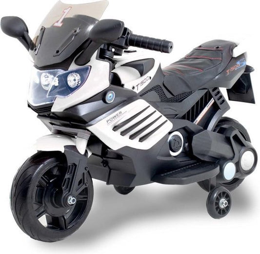 Elektrische kindermotorfiets met ledverlichting - 6V accu-aangedreven mini-sportfiets voor peuters (1-3 jaar) - Witte Kiddocruiser sportfiets voor jongens en meisjes